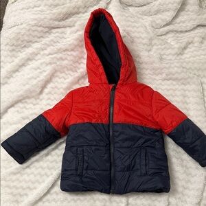 #136 Red and Navy Hooded Puffer Jacket